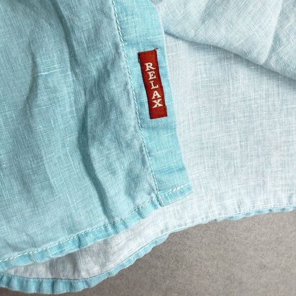 Tommy Bahama Mens Button Up Shirt Teal Blue-Green L 100% LINEN Long Sleeve - Picture 4 of 6